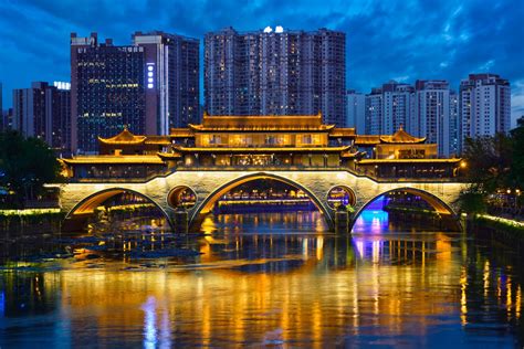 Anshun Bridge At Night Chengdu China Free Photo Download Freeimages