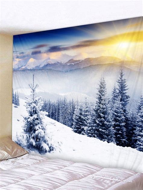 Snow Mountains Forest Print Tapestry Wall Hanging Decoration Wall