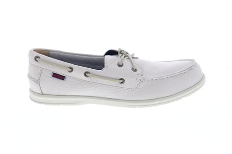 Sebago Naples Mens White Leather Casual Dress Lace Up Boat Shoes Ruze