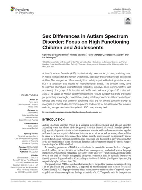 Sex Differences In Autism Spectrum Pdf Autism Spectrum Asperger