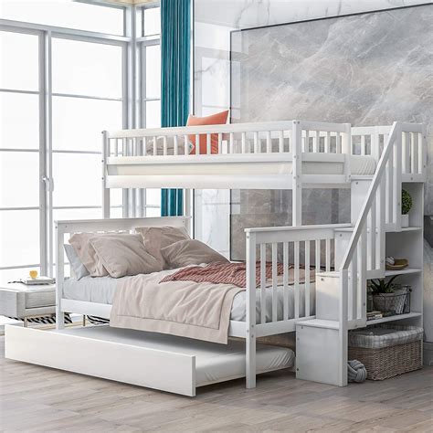 Buy Merax Twin Over Full Bunk Bed With Trundle Stairway Bunk Bed Bunk Bed Frame Solid Wood