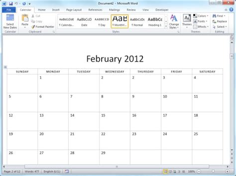 Affordable Templates Microsoft Word 12 Month Calendar Template