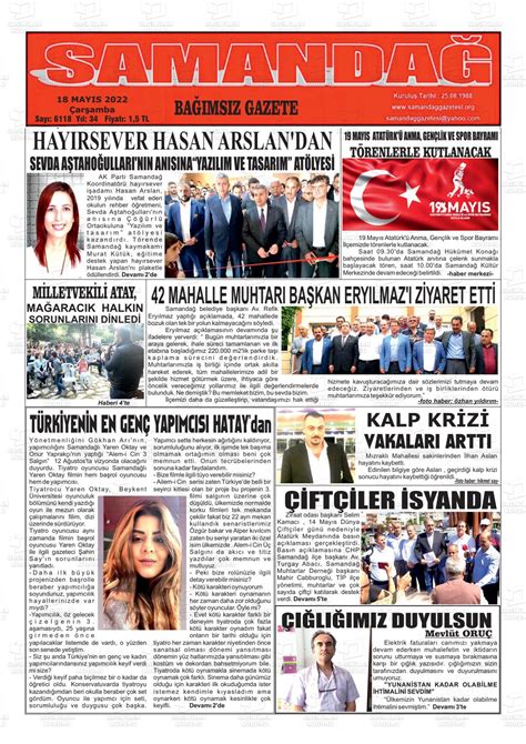18 Mayıs 2022 tarihli Samandağ Gazete Manşetleri