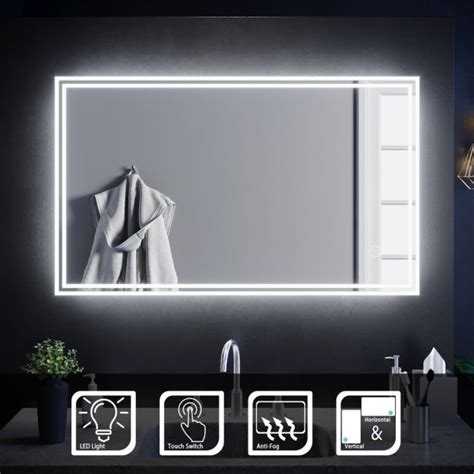 Elegant 1000 X 600mm Designer Wall Hung Bathroom Illuminated Led Mirror Demister Pad Horizontal
