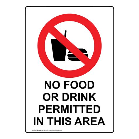 Portrait No Food Or Drink In Areas Sign With Symbol Nhep 35771