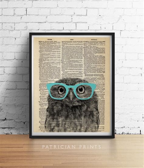 Printable Art Owl Wearing Glasses Print Cute Animal Poster Etsy