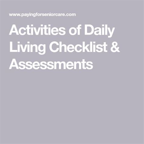 Activities Of Daily Living Checklist And Assessments Activities Of