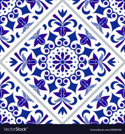 Blue And White Tile Pattern Royalty Free Vector Image