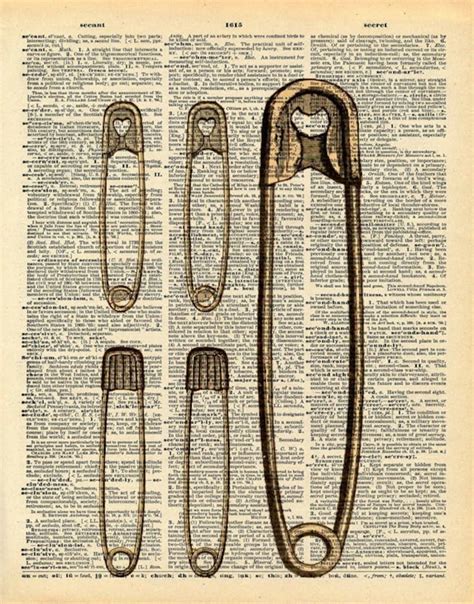 Safety Pins Print Vintage Dictionary Print Upcycled Etsy
