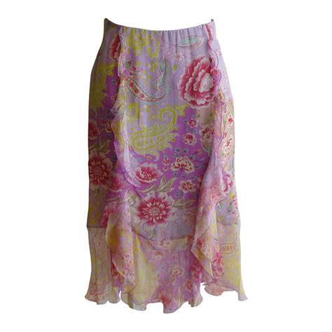 Emanuel Ungaro Silk Floral Ruffle Skirt At 1stdibs