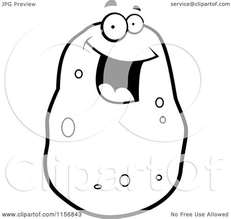 Cartoon Clipart Of A Black And White Happy Potato