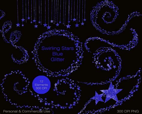 Blue Glitter Stars Clipart Commercial Use Clipart Shimmering Royal Blue