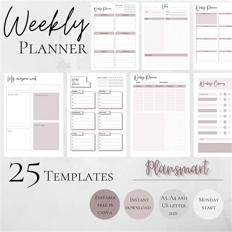 Printable Weekly Planner Templates Canva Customizable Planner Etsy Australia