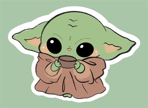 Baby Yoda Coffee Sticker Star Wars Stickers Cute Sticker Etsy