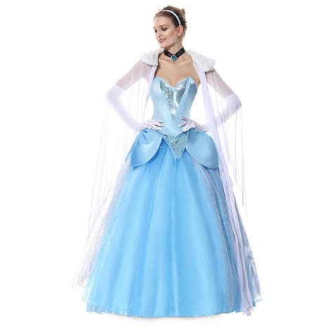 Deluxe Blue Long Ball Gown Cinderella Cosplay Costume Carnival Party Sexy Costumes Women