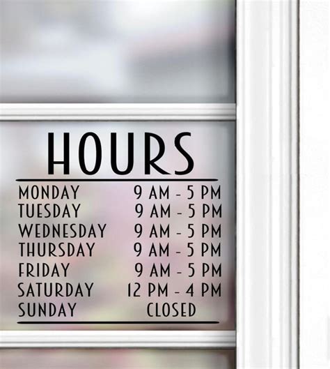 Business Hours Decal Store Hours Window Decal Custom Etsy