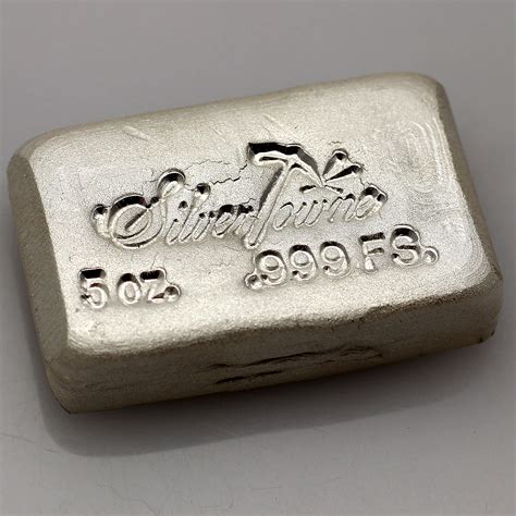 Hand Poured 5 Troy Ounce 999 Fine Silver Bar By Silvertowne Mint