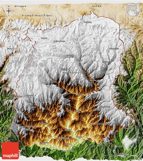 Physical 3d Map Of Sikkim Satellite Outside