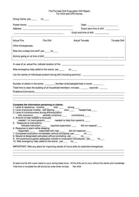 Firefire Drill Evacuation Drill Report Form For Hcs And Cps Homes