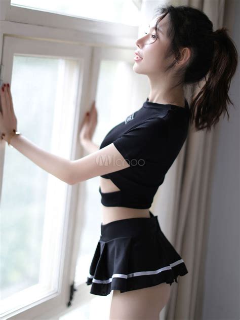 women s bedroom costume cropped polyester black suit sexy lingerie