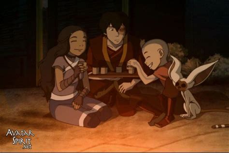 Avatar Aang And Katara Laughing While Getting Their Tea From Zuko