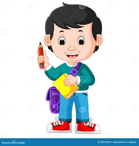 Boy Holding Pencil Stock Vector Illustration Of Schoolboy 93673936