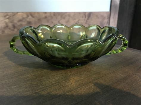 Vintage Green Glass Bowl With Handles Etsy Sweden