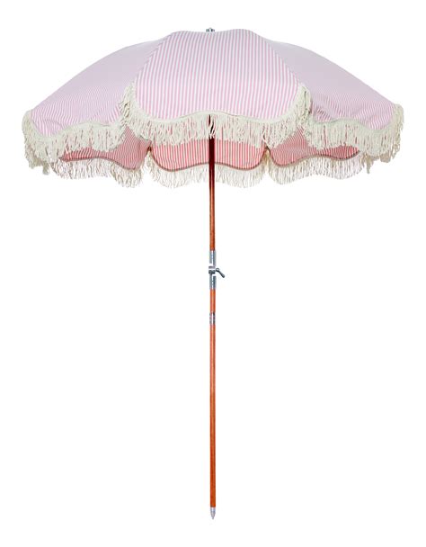 Premium Beach Umbrella Laurens Pink Stripe With Fringe In 2020