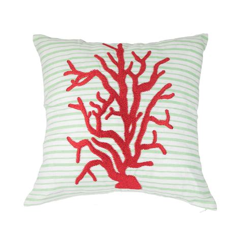 Coral Throw Pillow Cover Decorative Pillow Cover Green White Etsy