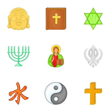 Conjunto De Iconos De Fe Religiosa Estilo De Dibujos Animados Png