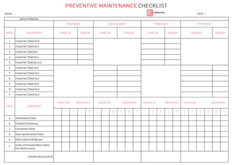 Equipment maintenance log template ms excel | excel templates by : Maintenance Checklist Template - 10+ daily, weekly ...