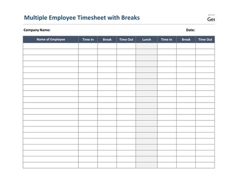Multiple Employee Timesheet With Breaks In Excel