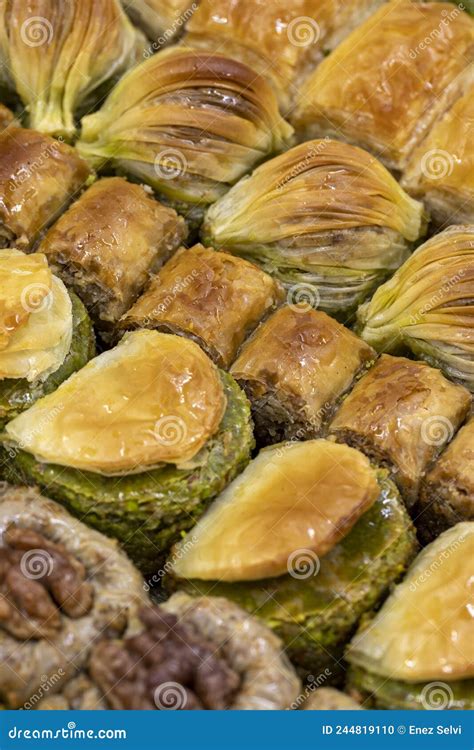 Pistachio And Walnut Baklava Varieties Of Baklava With Walnuts In A