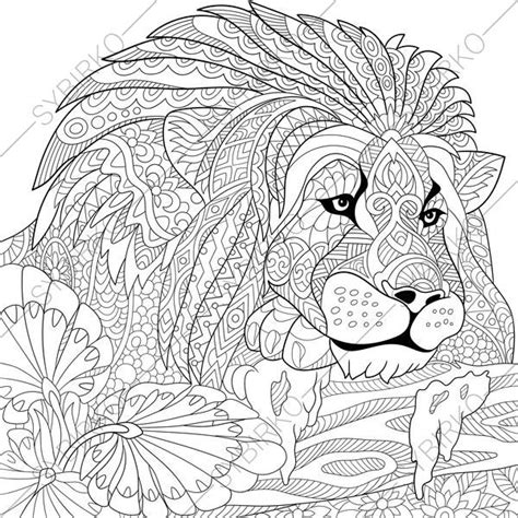 Gambar Adult Coloring Pages Lion Zentangle Doodle Book Zoom Adults Di