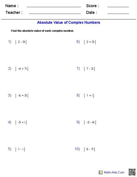 Algebra 2 Simplifying Radicals Imaginary Numbers Worksheet Answers