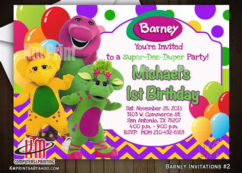 Barney Birthday Invitation2 Digital 10 U Print Km