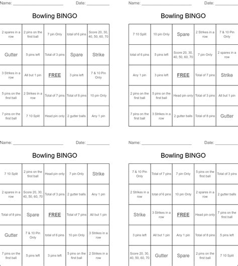 Bowling Bingo Cards Printable