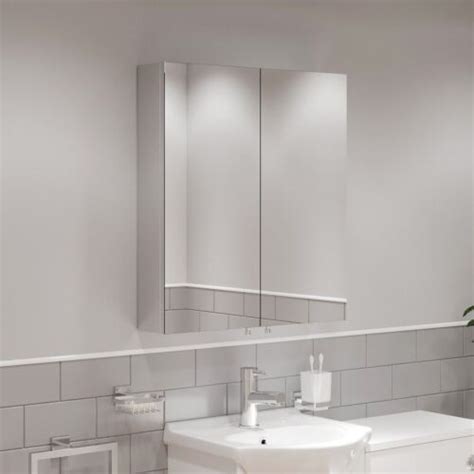 Double Door Bathroom Mirror Cabinet Cupboard Stainless Steel Wall