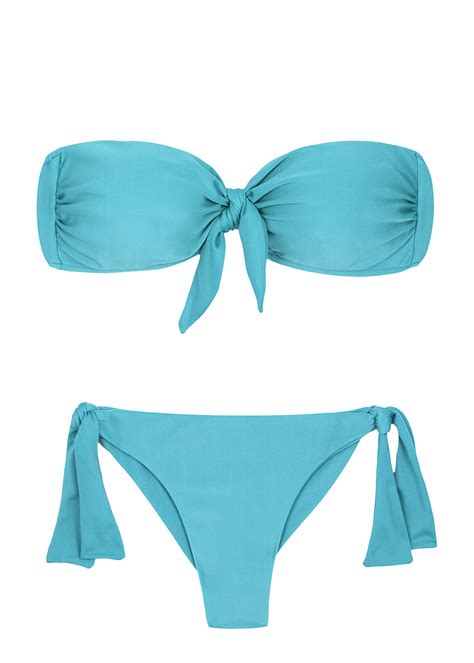 Sky Blue Side Tie Scrunch Bikini With A Bandeau Top Orvalho Bandeau