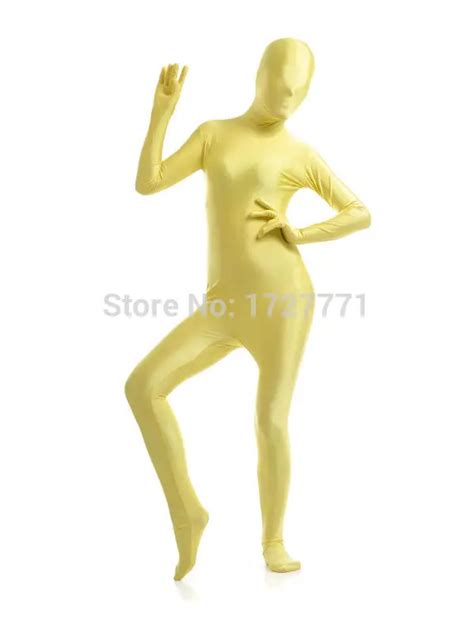 Al922 Yellow Full Body Shiny Lycra Spandex Tights Unisex Original Zentai Suits Second Skin