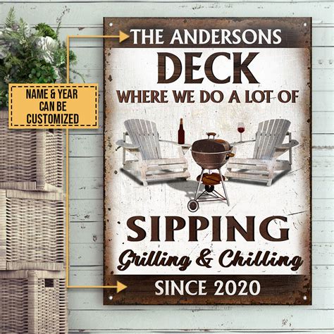 Personalized Deck Sipping Grilling Custom Classic Metal Signs Wander
