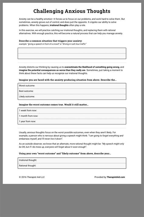 Free Therapy Worksheets For Adults Pdf
