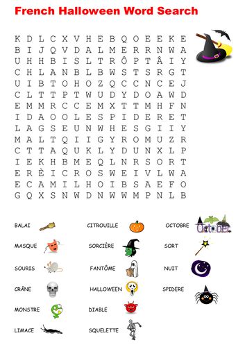 French Halloween Word Search Teaching Resources