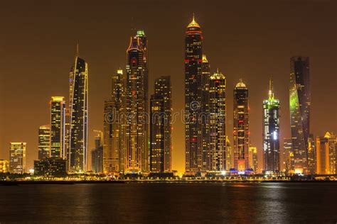 Night Cityscape Of Dubai City Uae Stock Image Image Of Buildings