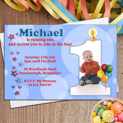First birthday invitation wording for girls; 10 Boys Personalised First 1st Birthday Party PHOTO Invitations N19
