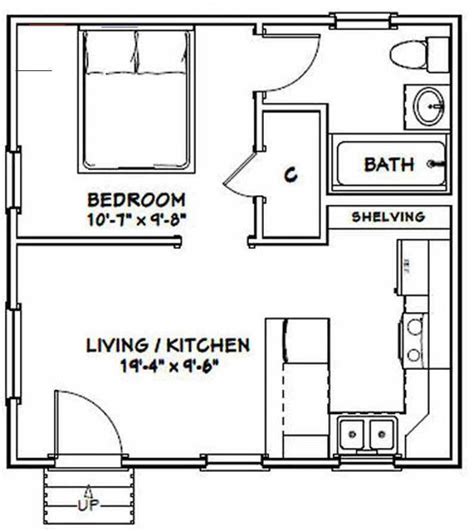 20x20 Tiny House 1 Bedroom 1 Bath 400 Sq Ft Pdf Floor Plan