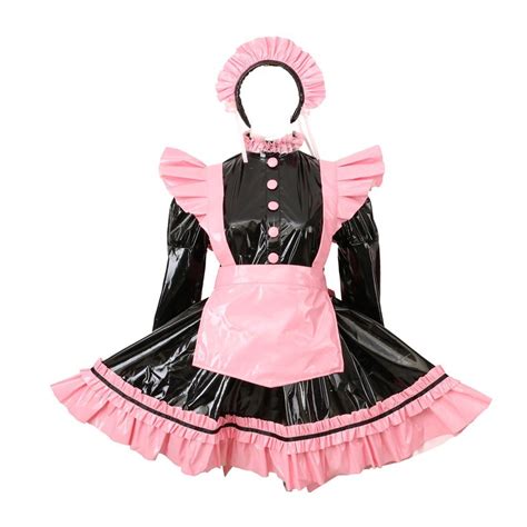 Buy Women French Maid Pink Pvc Lockable Dress Uniform Costume Online At