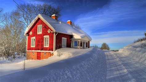 Red House In The Snow Hd Wallpaper