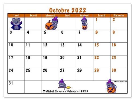 Calendrier octobre 2022 à imprimer 481LD Michel Zbinden CA Friday