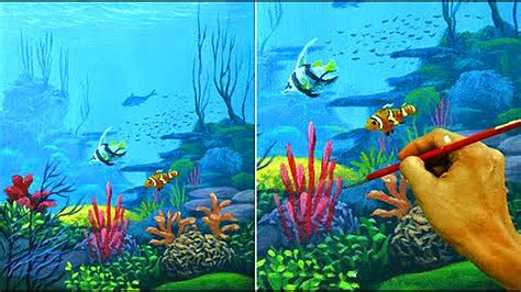 Acrylic Seascape Painting Tutorial Underwater Corals And Fishes By Jm